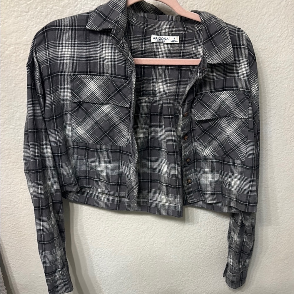 Arizona Jean Company Women's Gray Plaid Cropped Jacket